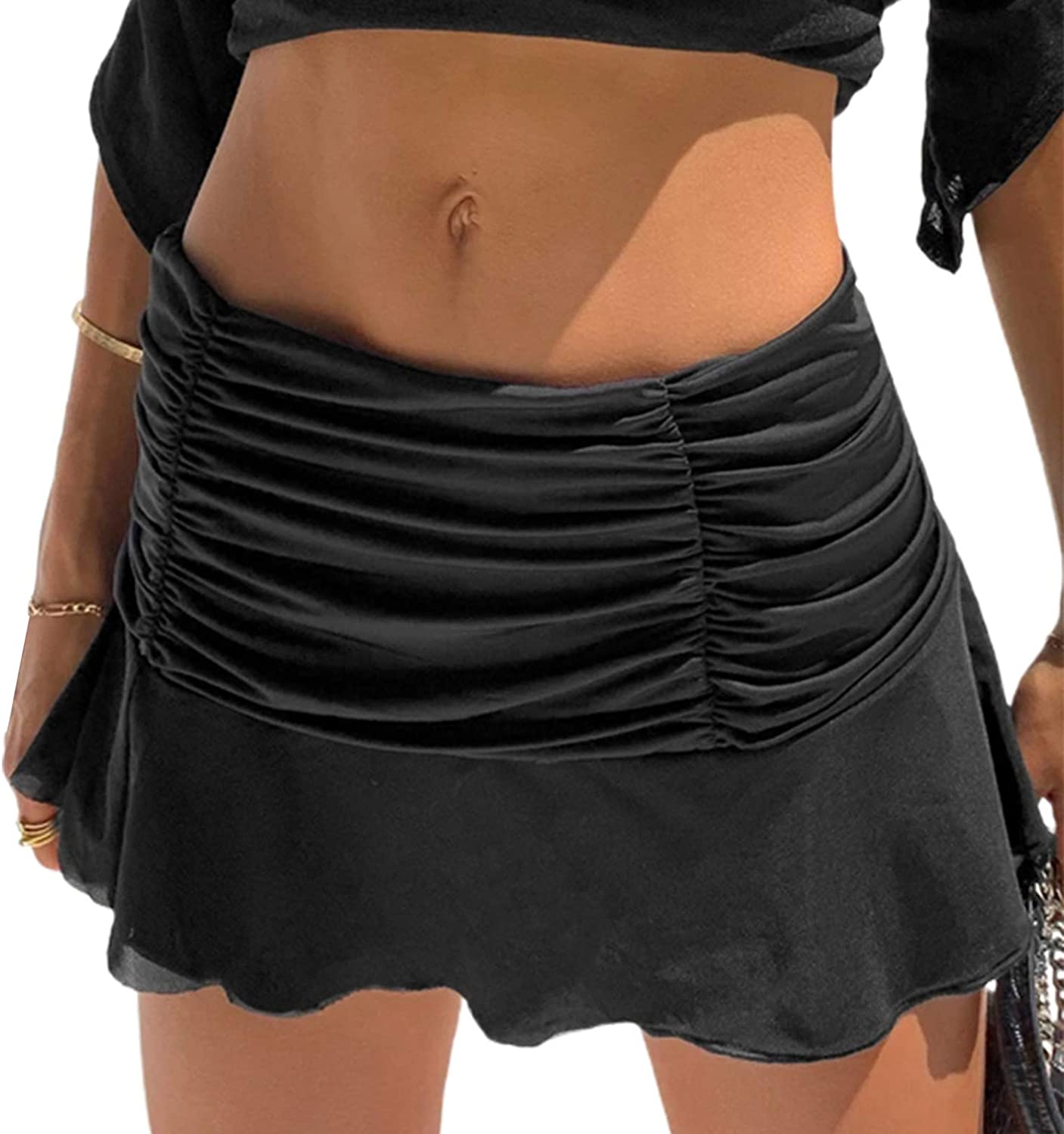 Price:$8.99 Ruffle Skirt Solid Stretchy Mini Skirt Sexy A-line Tennis Skirt for Teen Girls : Clothing, Shoes & Jewelry