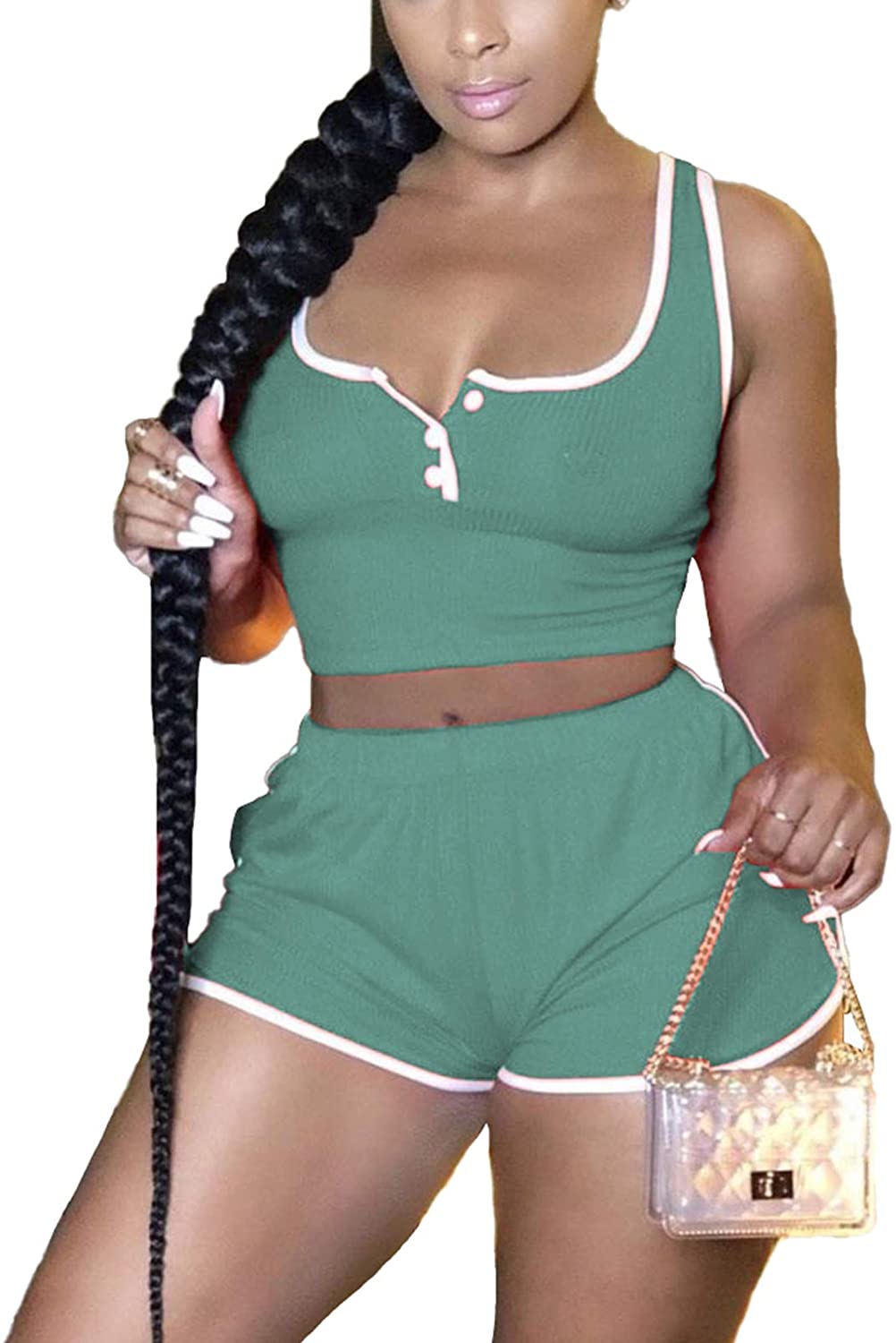 Price:$16.99 Piece Shorts Set for Women - Sexy Slim Fit Tank Crop Tops + Skinny Shorts Jogger Tracksuit Set at Amazon Women’s Clothing store