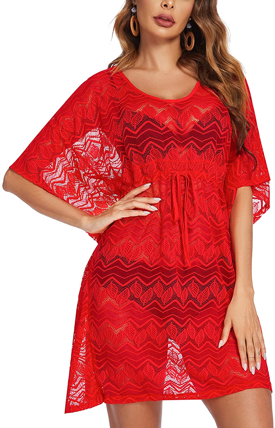Price:$24.99 Women's Swimsuit Beach Cover Up Lace Bikini Beachwear Sheer Bathing Suit Coverups at Amazon Women’s Clothing store