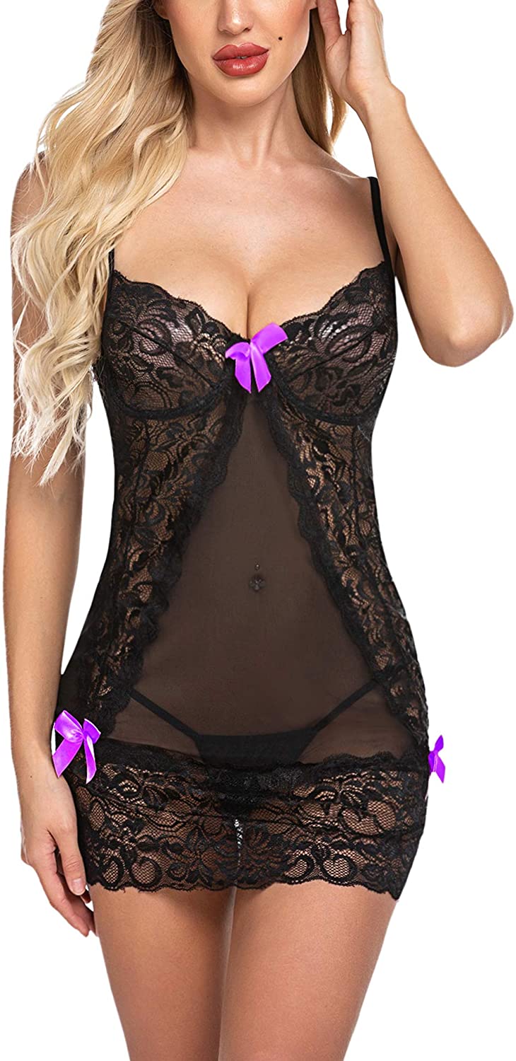 Price:$10.99 Women Lingerie Halter Babydoll Lace Chemise Outfits V Neck Nightwear Teddy Purple XXL: Clothing, Shoes & Jewelry