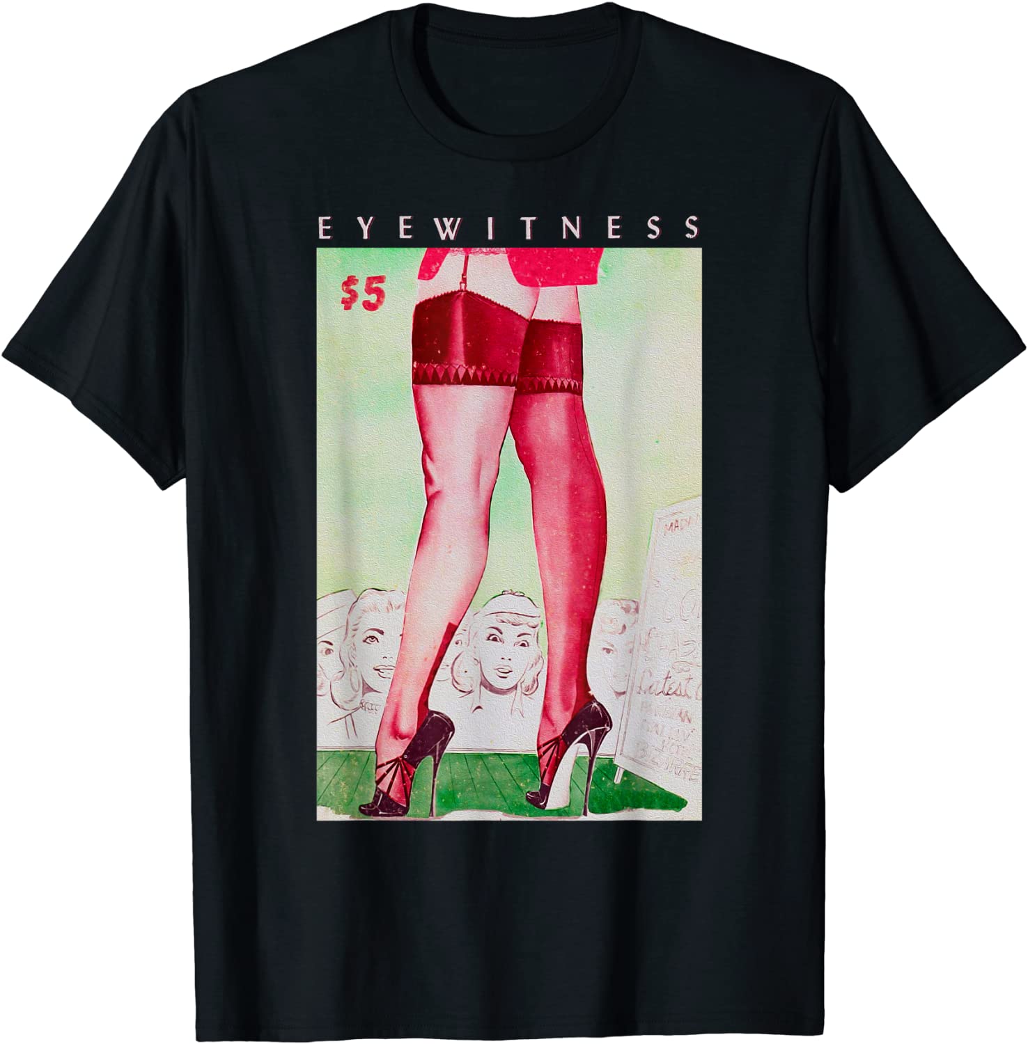 Price:$17.95 Pin Up Girl in Lingerie Stockings Heels-Retro Pinup Girl T-Shirt : Clothing, Shoes & Jewelry