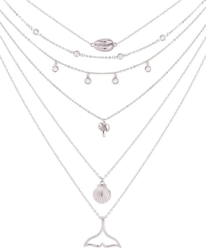 Price:$6.99 Multilayer Body Chain Sexy Silver Necklace Bikini Party Jewelry for Women Girls with Conch Beach Boho Rune Pendant Choker: Clothing, Shoes & Jewelry