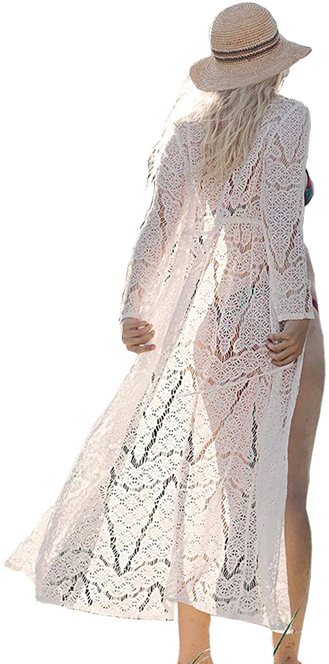 Price:$22.99 Sexy Lace Crochet Geometry Open Front Bikini Swimsuit Beach Cover Ups Long Kimono Dress : Clothing, Shoes & Jewelry