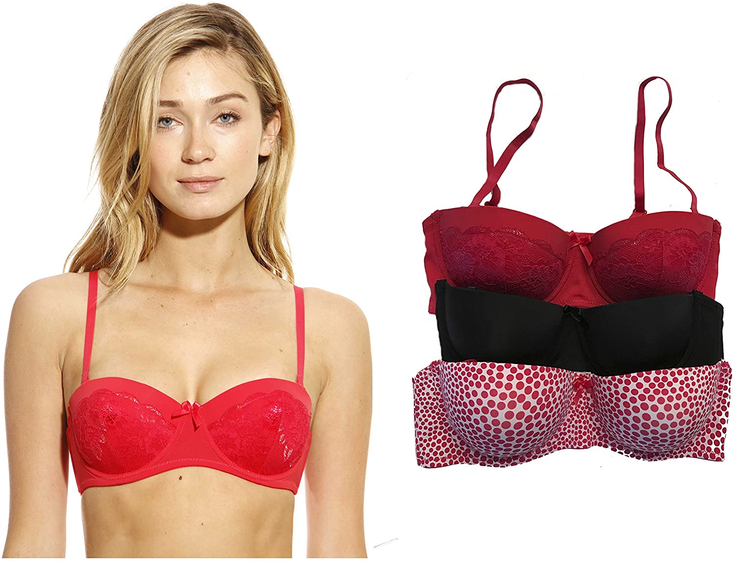 Price:$12.99 Intimates Push Up Balconette Bras for Women - Solid Print Lace (Pack of 3) at Amazon Women’s Clothing store