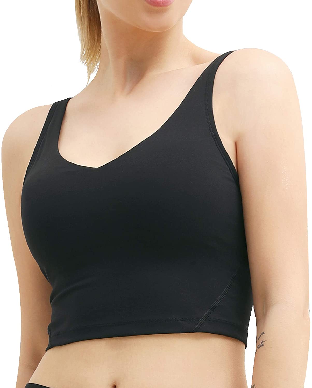 Price:$15.99 Longline Sports Bra Push Up Wirefree Yoga Bras Workout Fitness Running Tank Crop Top at Amazon Clothing store