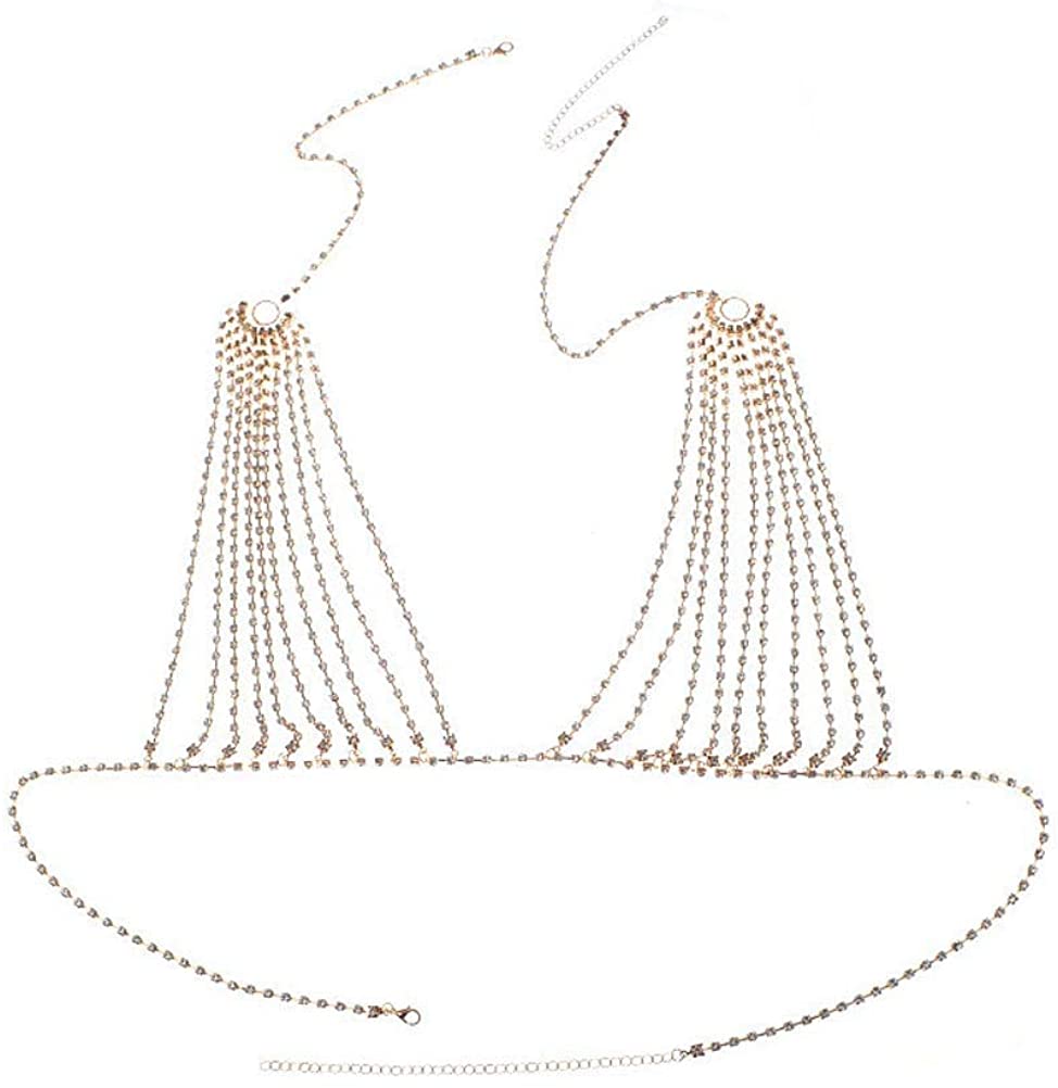 Price:$9.99 Rhinestone Crystal Sexy Bra Body Chain Harness Jewelry Beach Rhinestone Underwear Belly Bikini Chain for Women Waist : Clothing, Shoes & Jewelry