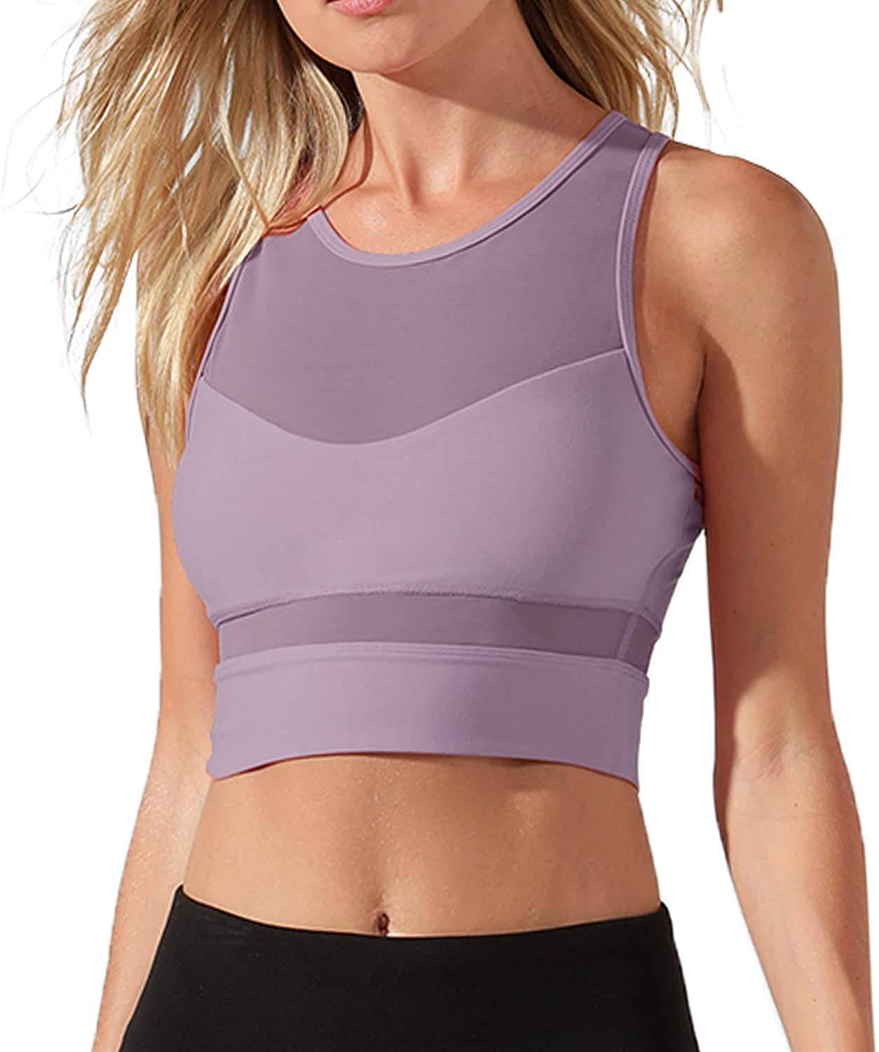 Price:$8.41 Longline Sports Bras for Women Seamless Padded Strappy Tank Tops Yoga Crop Workout Tops at Amazon Women’s Clothing store