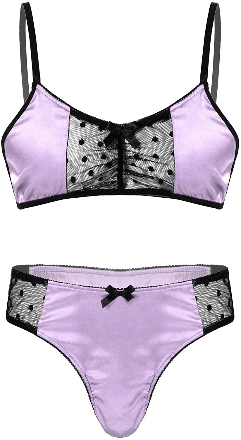 Price:$7.99 Men's Frilly Satin Crossdressing Lingerie Set Wirefree Training Bra Top and Sissy Panties at Amazon Women’s Clothing store