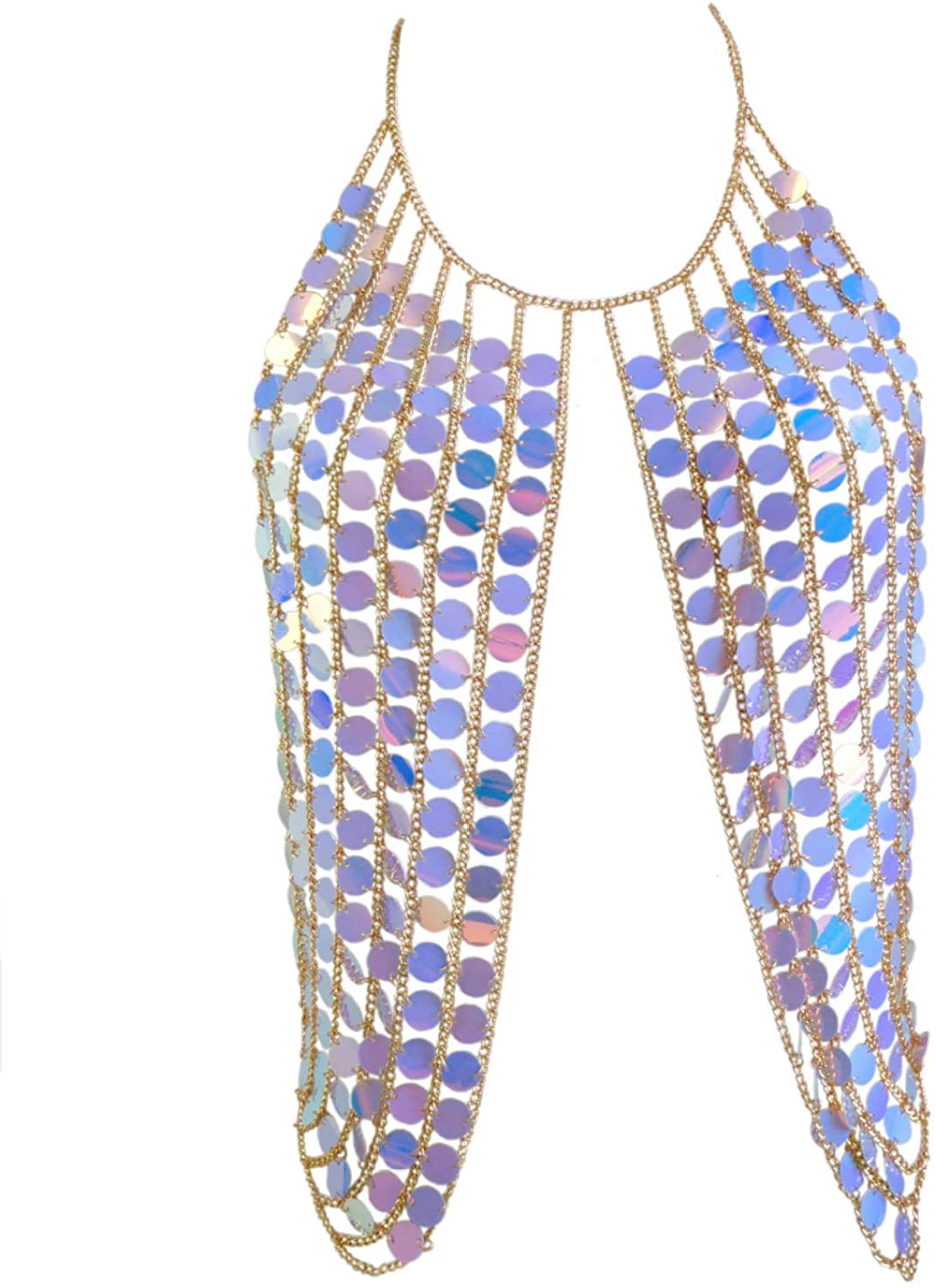 Price:$22.99 Sexy Harness Waist Bikini Chain Bra Body Chain Shoulder Necklace for Women Color Sequin (Blue) : Clothing, Shoes & Jewelry