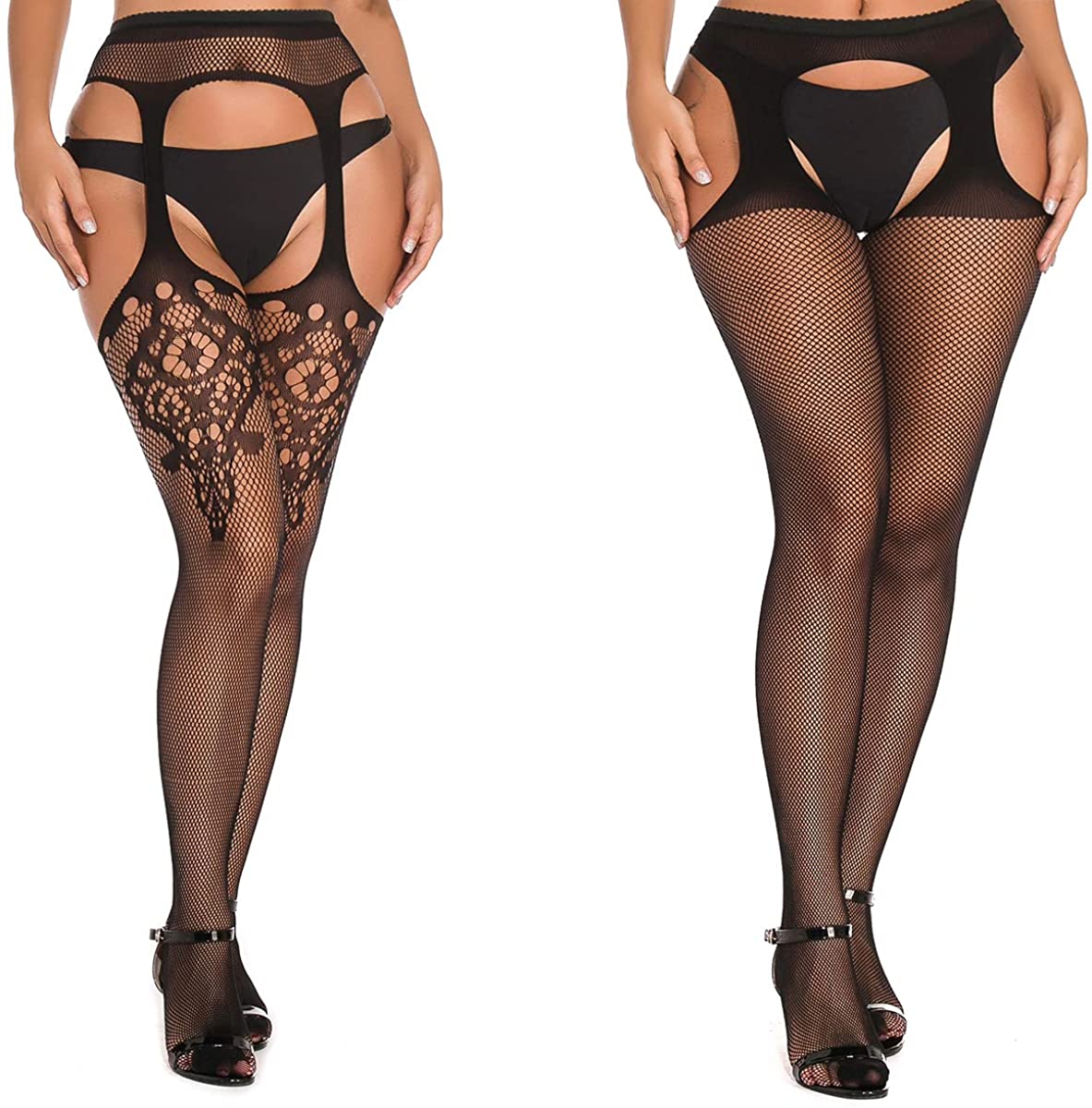 Price:$11.99 Women's Garter Belt Fishnet Tights Stockings High Waisted Suspender Pantyhose 2 Pairs at Amazon Women’s Clothing store