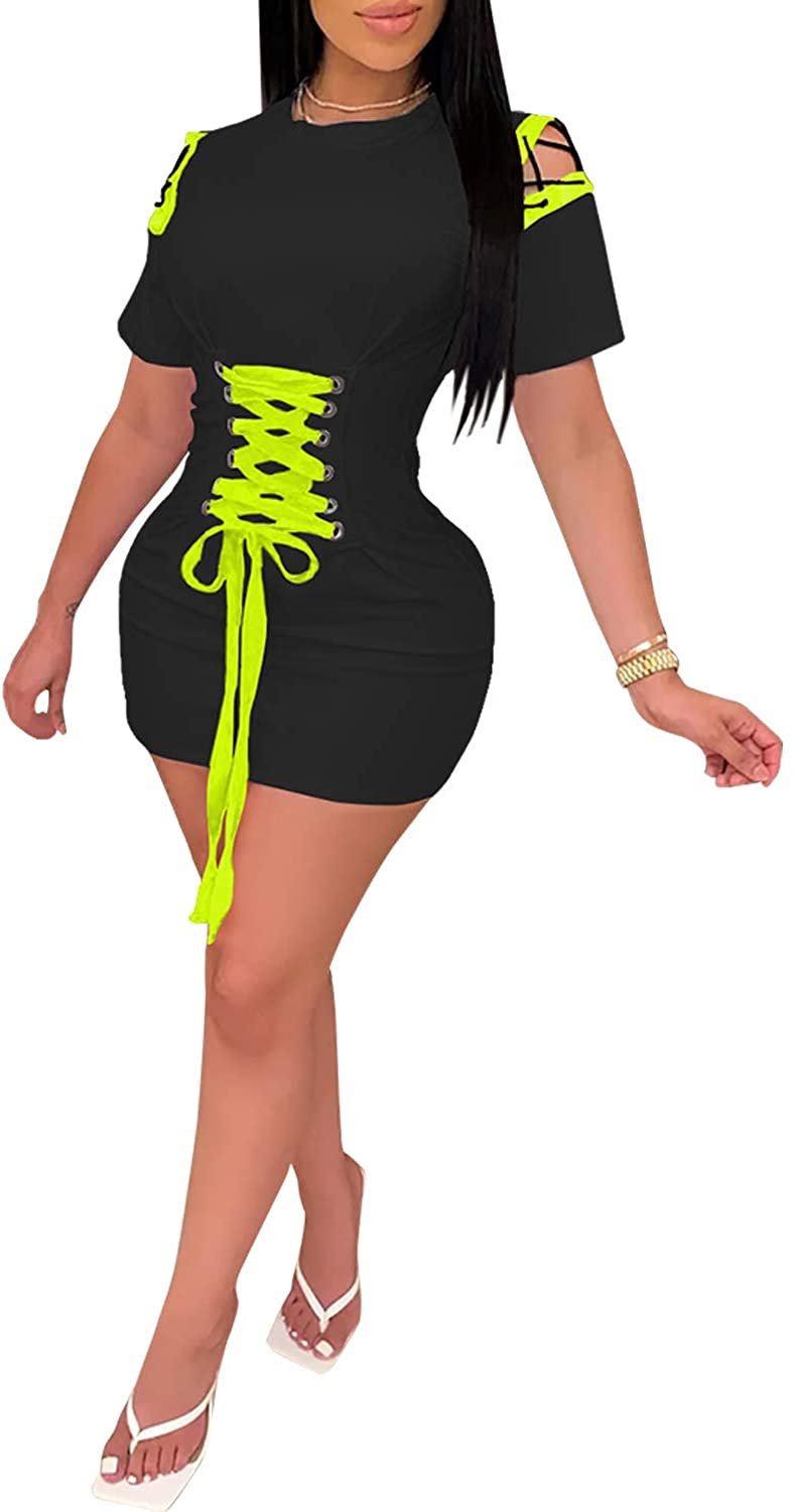 Price:$9.99 Sexy Wrap Front Short Sleeve Bodycon Mini Club Dress Cross tie T-Shirt Dress : Clothing, Shoes & Jewelry