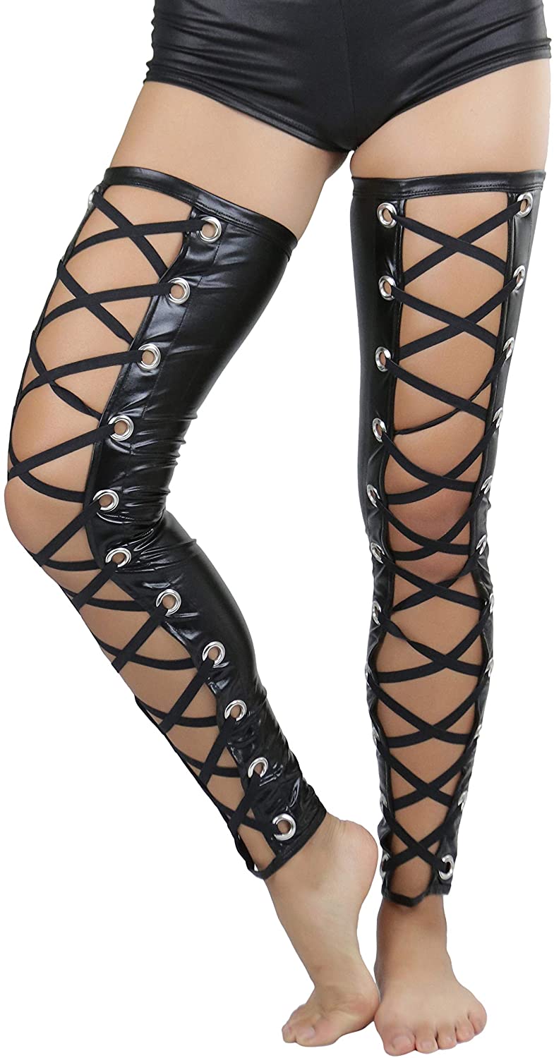 Price:$36.95 Womens Fun and Funky Footless Wet-Look Lace-Up Thigh Highs : Clothing, Shoes & Jewelry