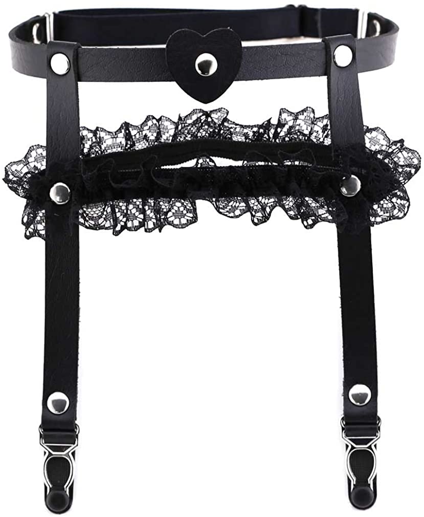 Price:$10.99 Elastic Sexy Leg Garter,Heart-Shaped Punk Thigh Straps Adjustable Faux Leather Leg Garter : Clothing, Shoes & Jewelry