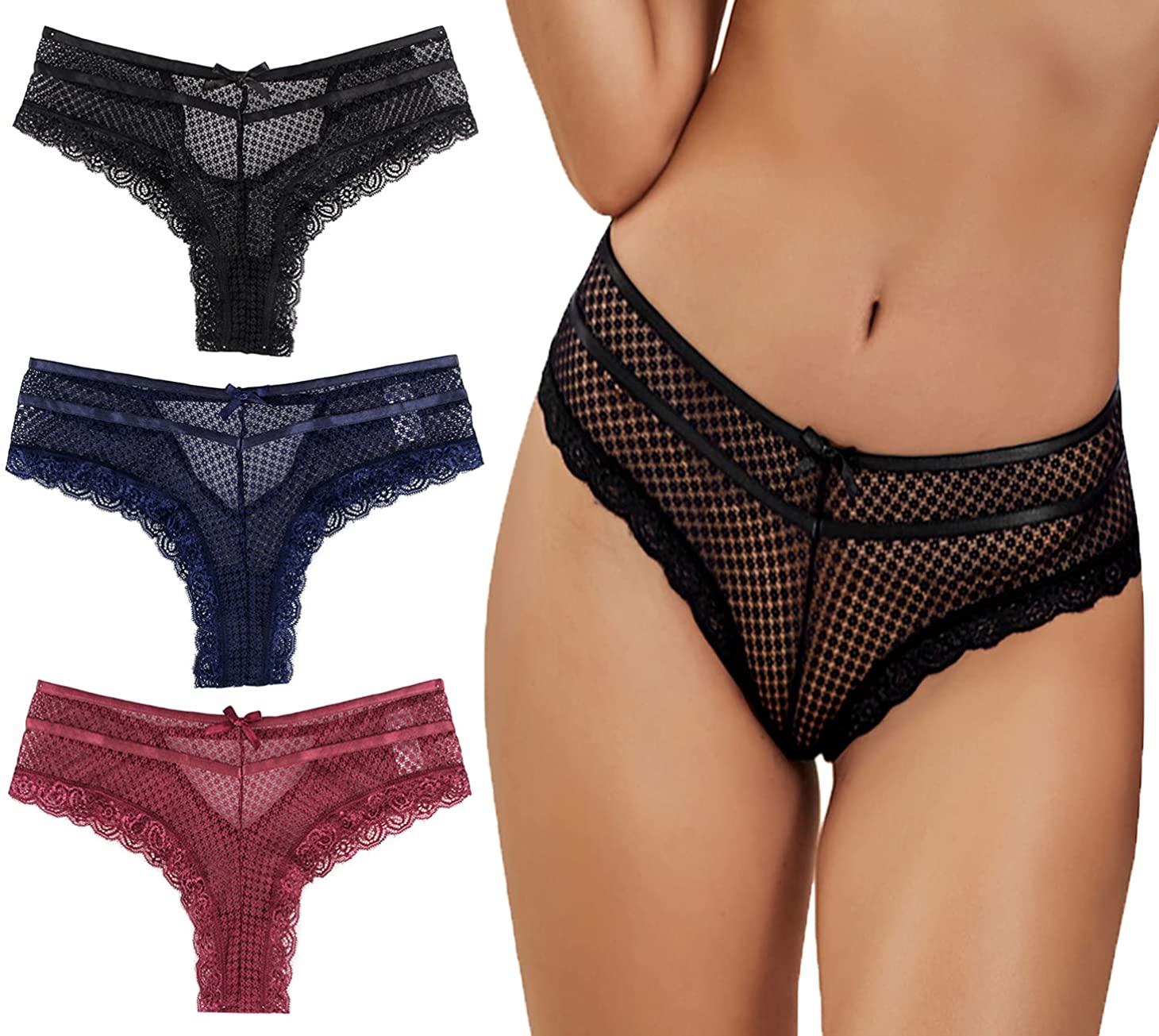 Price:$6.99 Tanga Panties for Women T Back Low Waist Seamless Underwear Bikini Panty Mesh Thongs Plus Size Underpant at Amazon Women’s Clothing store