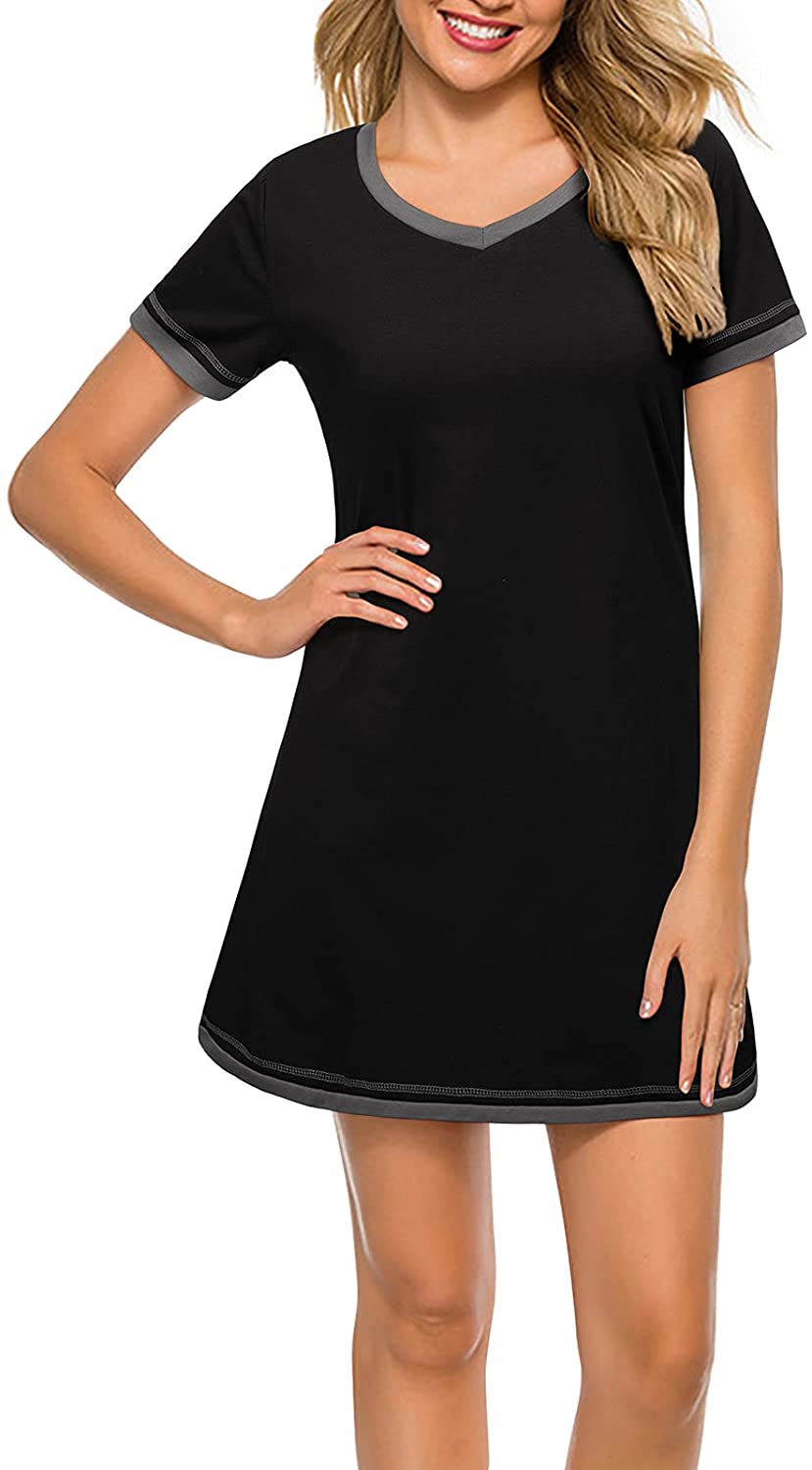 Price:$32.99 Women's Nightgown Short Sleeve Nightshirts Comfy Loungwear Casual Sleepwear at Amazon Women’s Clothing store