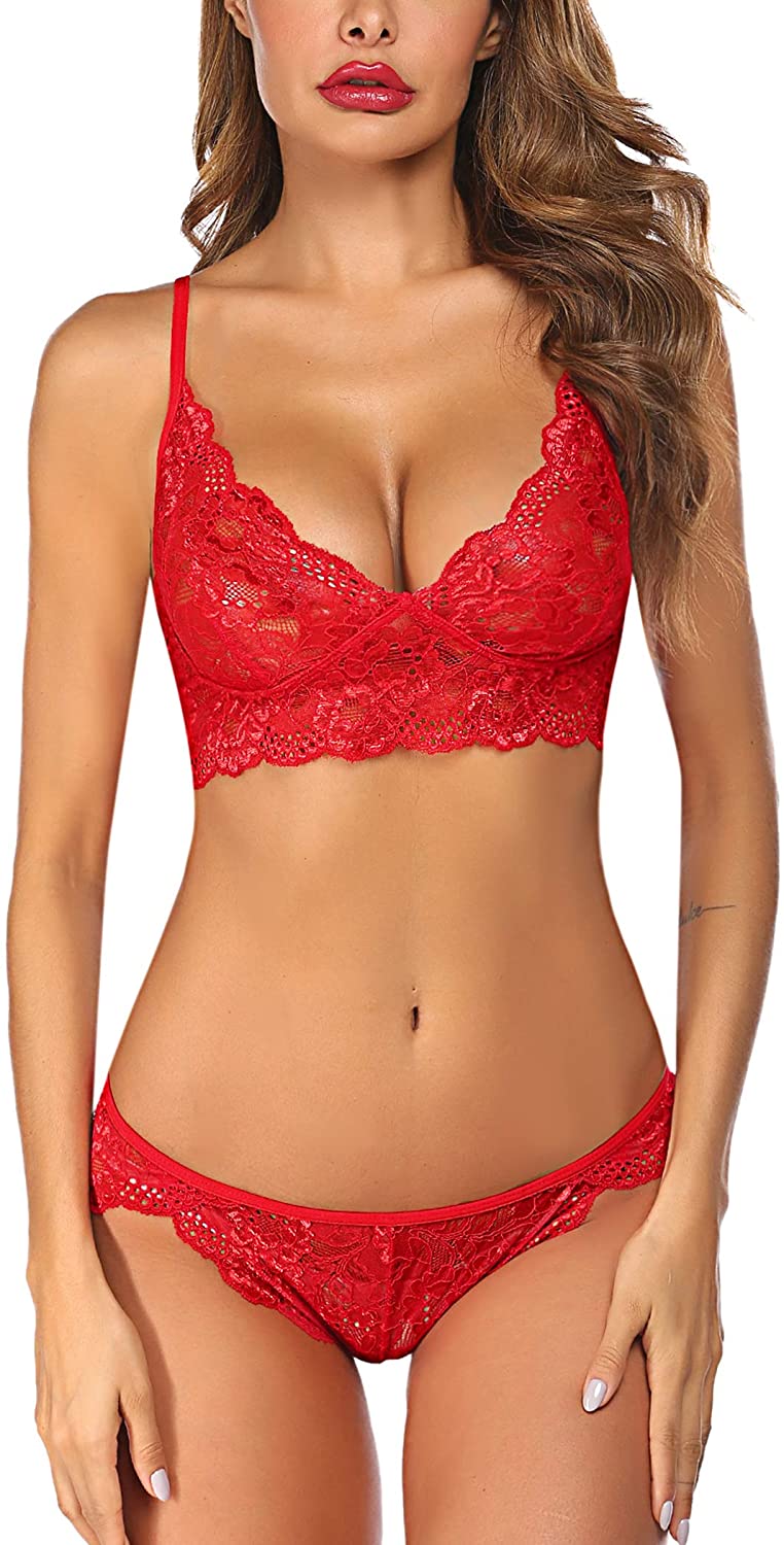 Price:$12.99 Women's Lace Lingerie Bra and Panty Set at Amazon Women’s Clothing store