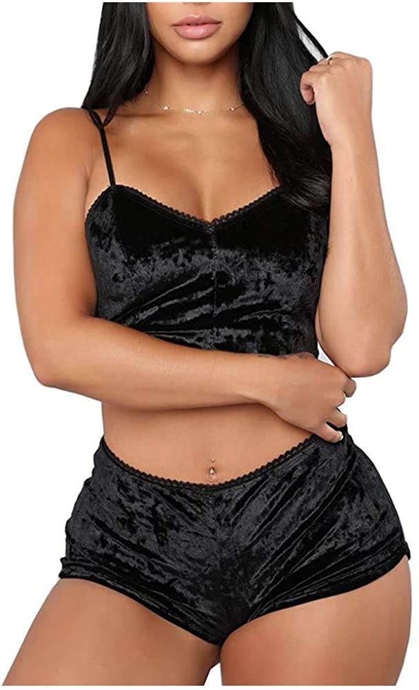 Price:$6.76 Tie Dye Outfits Velvet Spaghetti Strap Sleeveless Crop Top Shorts Pajamas Set Sleepwear Two Piece Lounge Clothes at Amazon Women’s Clothing store