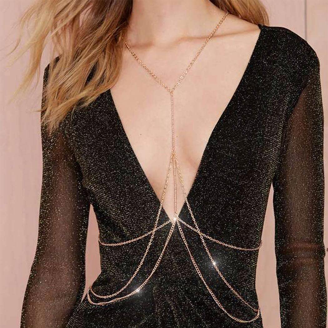 Price:$9.68 Layered Body Chain Bra Gold Sexy Beach Rave Belly Waist Chains Bikini Jewelry for Women and Girls : Clothing, Shoes & Jewelry