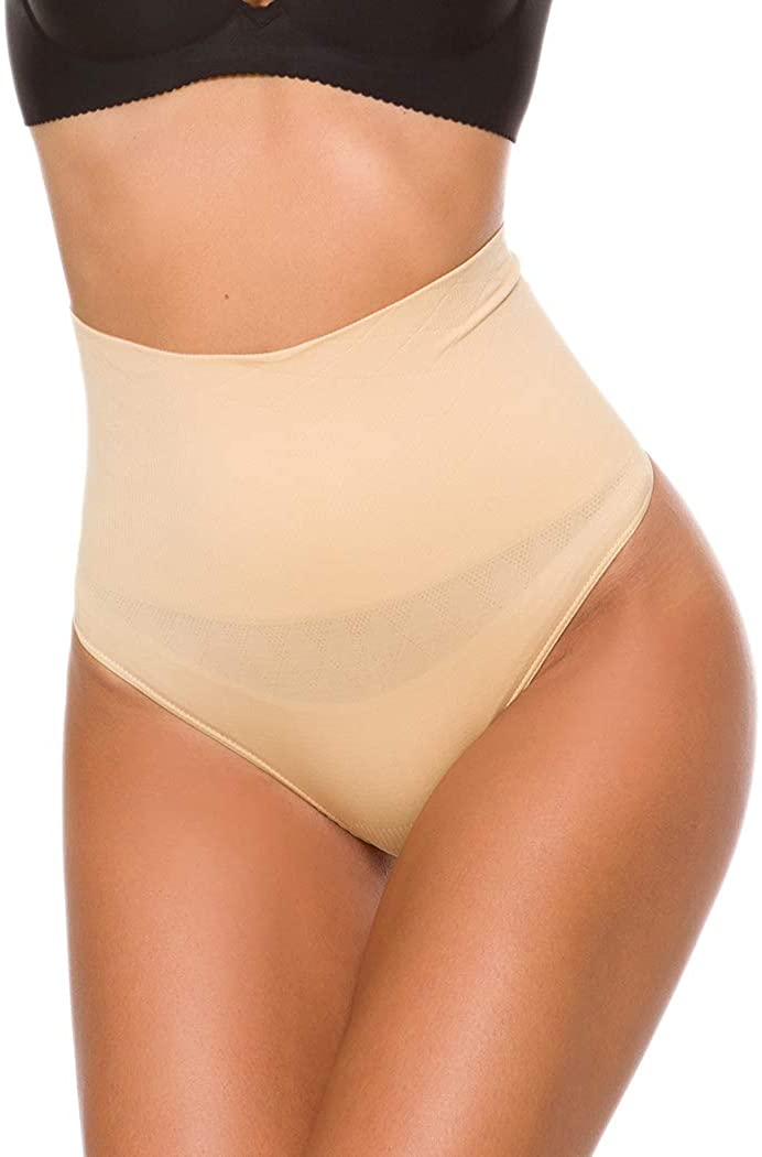 Price:$12.99 Thong Shapewear for Women Tummy Control Waist Cincher Girdle Thong Body Shaper Panty Underwear at Amazon Women’s Clothing store