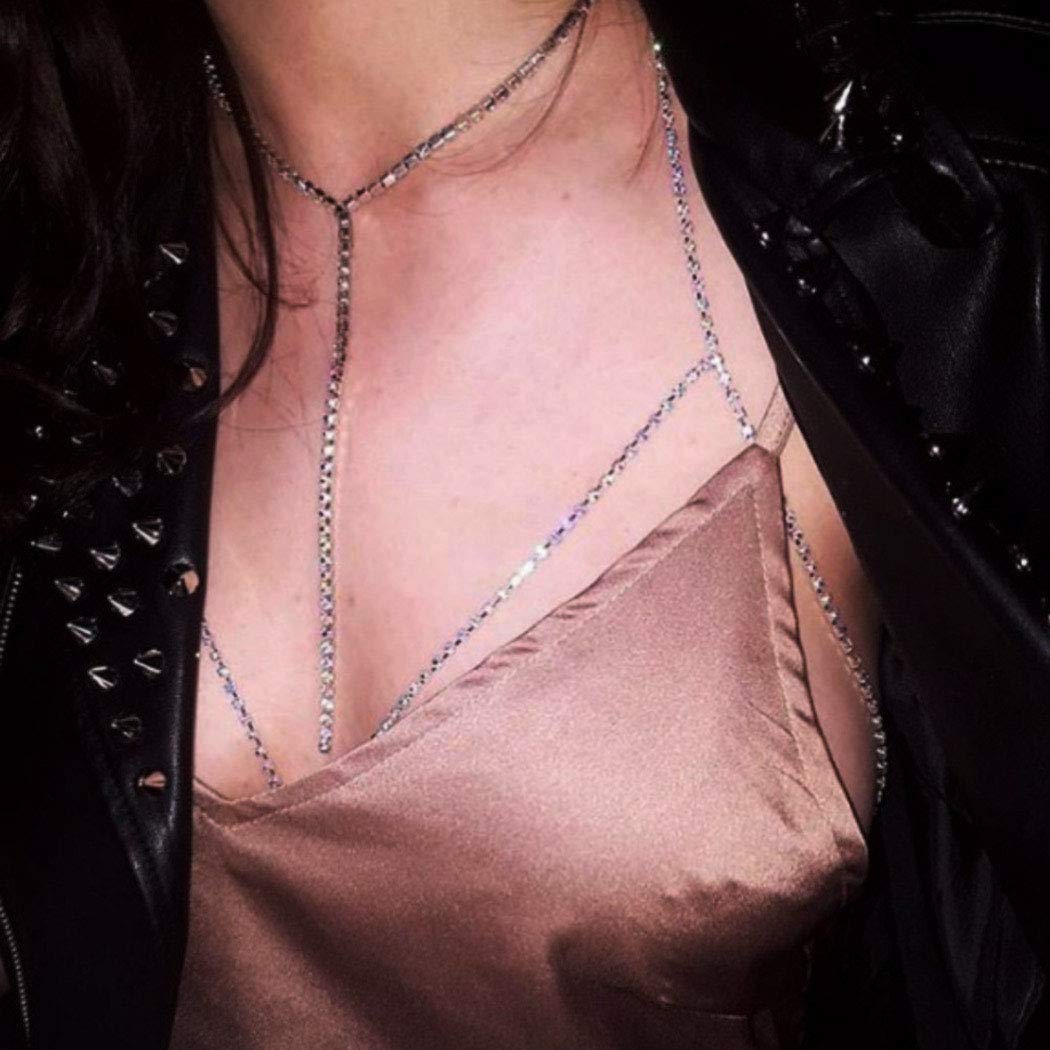 Price:$12.66 Sparkly Crystal Body Chain Shiny Rhinestone Silver Bra Chain Sexy Bikini Nightclub Body Chain Accessories for Women and Girls : Clothing, Shoes & Jewelry