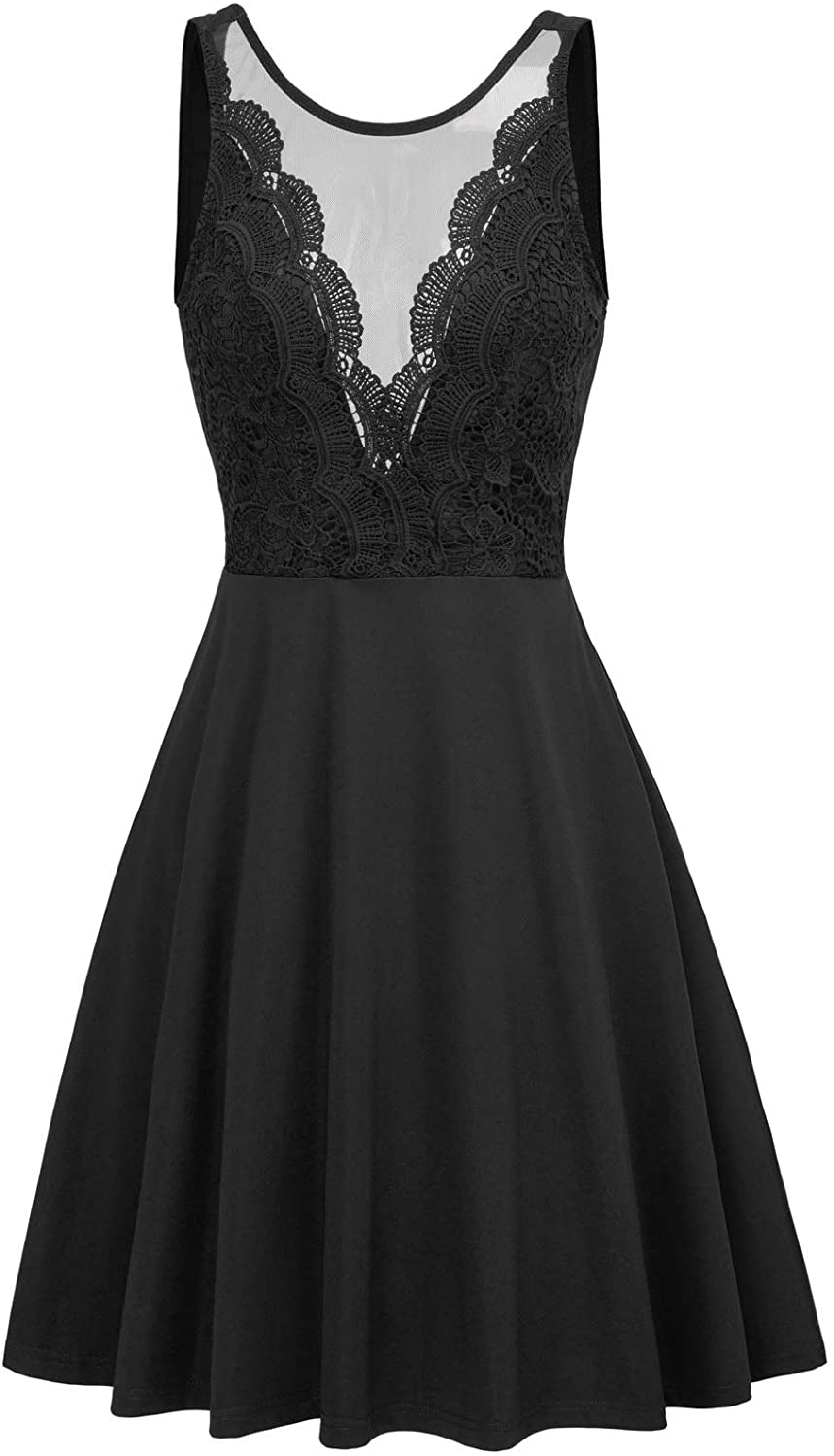 Price:$21.99 KARIN Women Sleeveless Lace Patchwork Deep V-Neck A Line Flared Party Dress : Clothing, Shoes & Jewelry