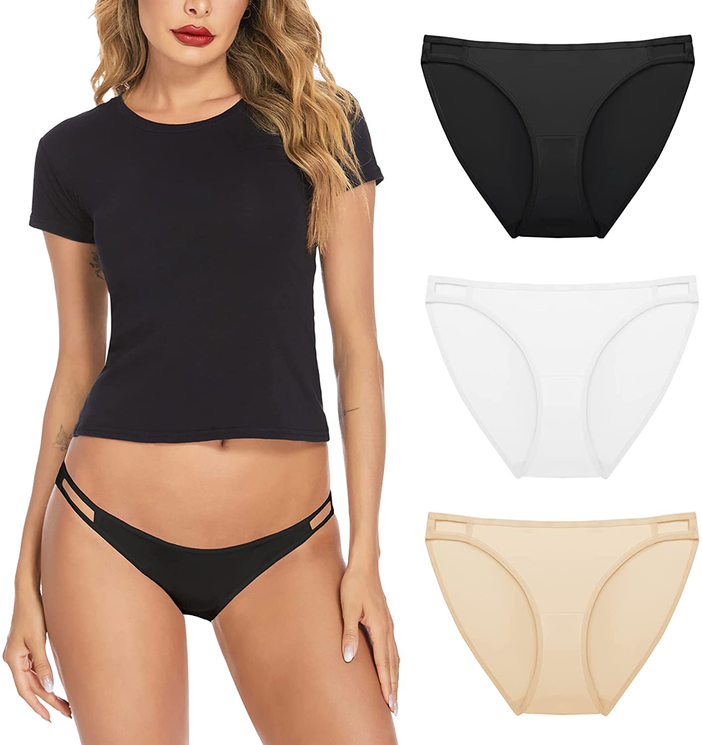 Price:$9.99 Bikini Panty Womens Seam Free String Microfiber Briefs 3 Pack Assorted Colors at Amazon Women’s Clothing store