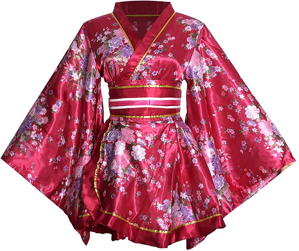Price:$19.88 Sexy Short Kimono Dress Floral Print Japanese Traditional Geisha Yukata Robe Bathrobe Skirt Belt Outfit : Clothing, Shoes & Jewelry