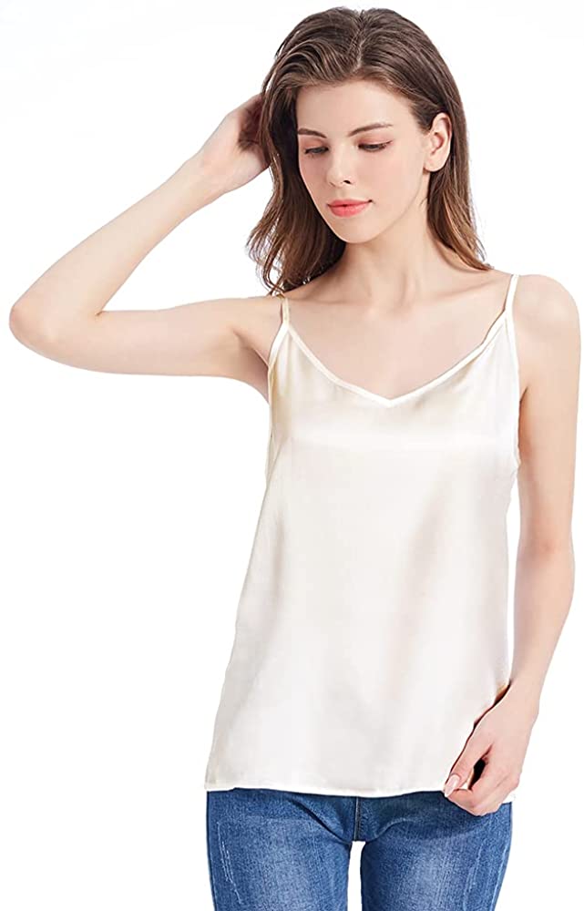 Price:$32.99 Basic Womens Silk Camisole 100 Pure Mulberry Silk Tank Tops & Ladies Cami Top V-Neck at Amazon Women’s Clothing store