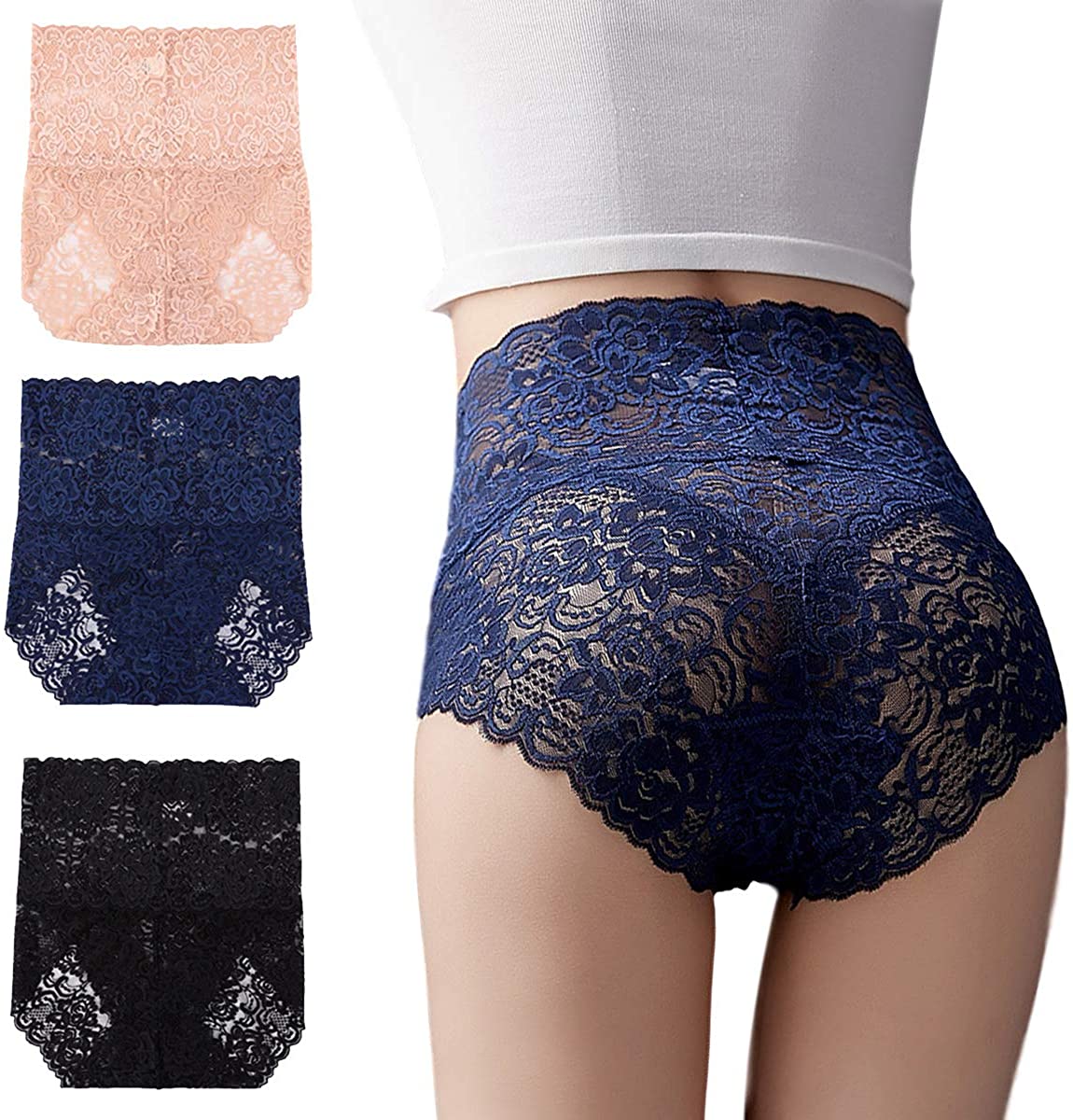 Price:$16.90 Pack Women's Sexy High-Waisted Bikini Silkly Hipster Panties Soft Underwear See Through Lace Briefs at Amazon Women’s Clothing store