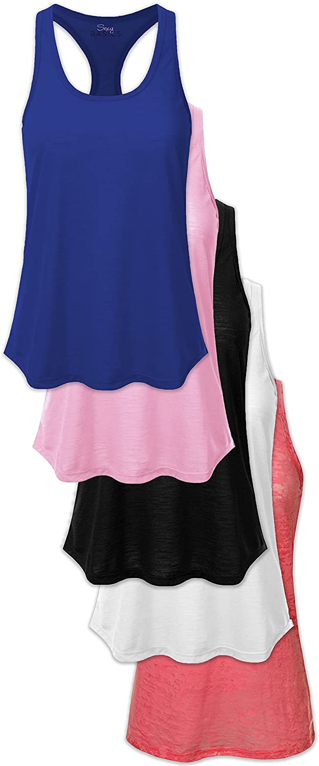 Price:$29.99 Basics Women's 5 Pack Active-Fitness Workout Sport Cotton Stretch Tank Tops at Amazon Women’s Clothing store
