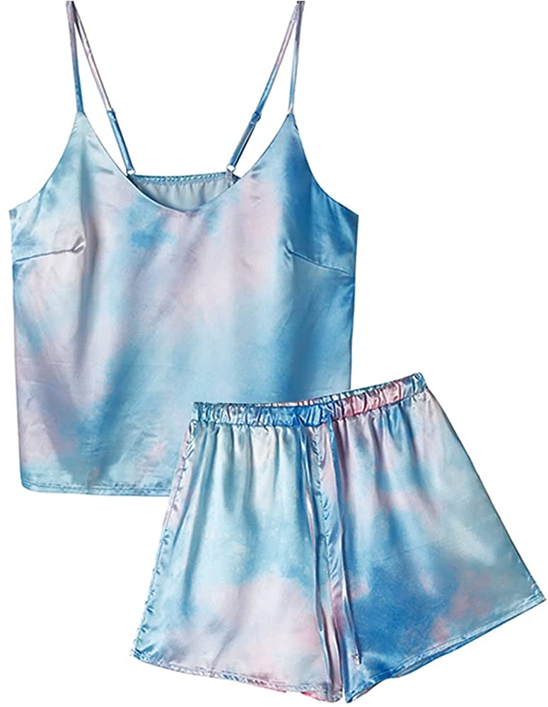 Price:$12.99 Womens Satin Cami Shorts Set Nightwear Sexy Silk Pajamas Spaghetti Strap Camisole 2 Piece PJS at Amazon Women’s Clothing store