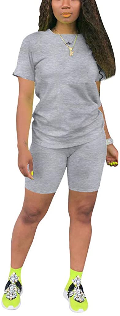Price:$15.99 2 Piece Casual Fashion Sports Solid Color Suit short Sleeve top and Pants Set Sweatshirt at Amazon Women’s Clothing store