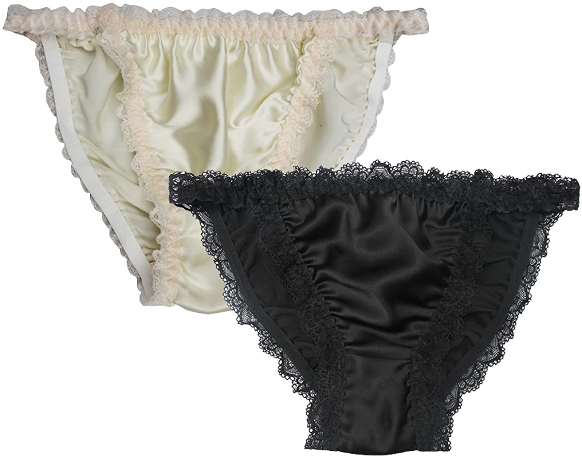 Price:$20.99 2Pairs Women Silk String Bikini Thong Lace Sexy Underwear Panties Briefs Soft Touch Stretch Waist Size : Clothing, Shoes & Jewelry