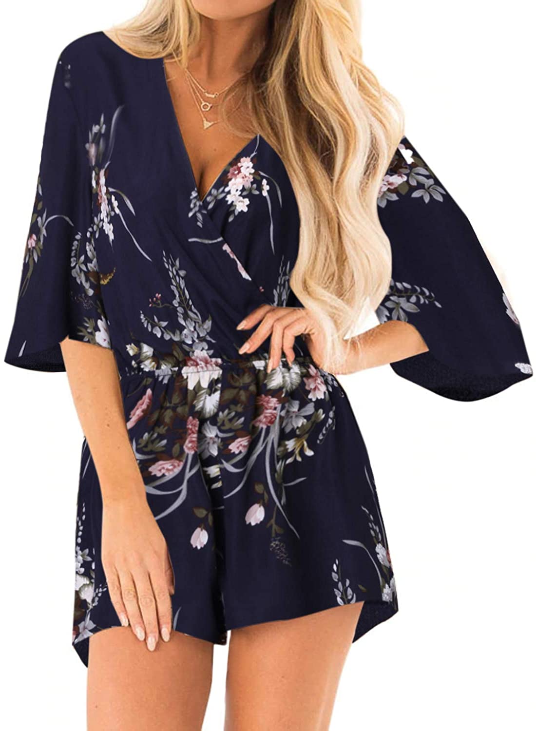 Price:$17.99 Dome Summer Short Jumpsuit Rompers for Women Floral Print Short Sleeve V Neck Casual Loose Sexy Playsuit : Clothing, Shoes & Jewelry