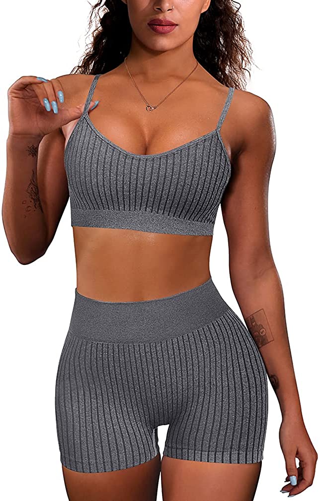 Price:$19.99 Athletic Outfit for Women Gym 2 Piece Workout High Waist Shorts With Sport Bra Activewear : Clothing, Shoes & Jewelry