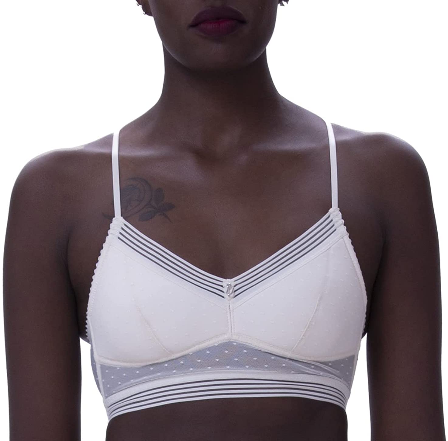 Price:$27.99 Lingerie Women's Wireless Triangle Mesh Bra Convertible Back Strap Position at Amazon Women’s Clothing store