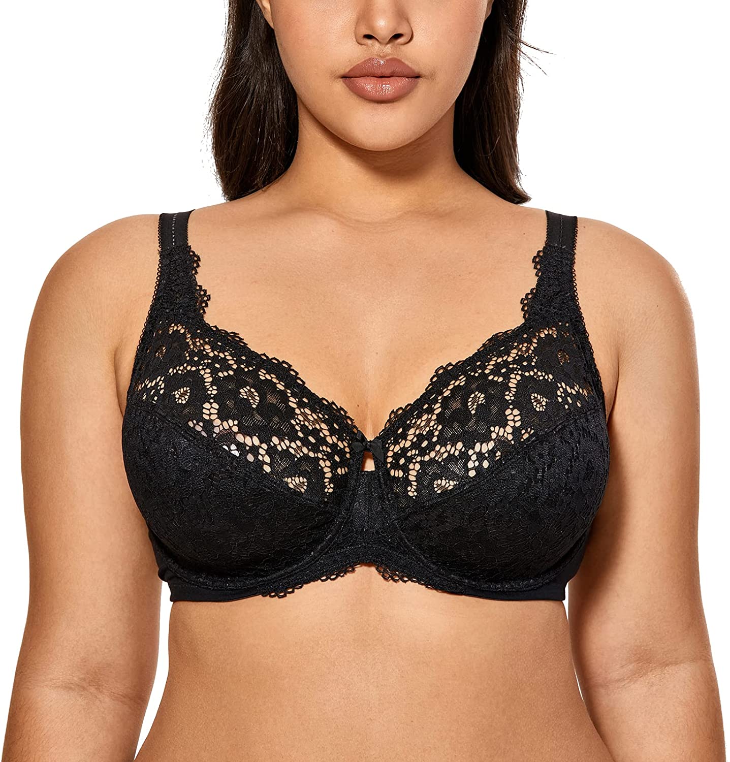Price:$21.99 Women's Lace Plus Size Full Coverage Unlined Underwire Support Cotton Bra at Amazon Women’s Clothing store