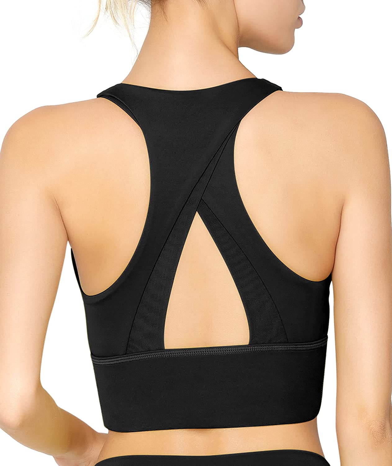 Price:$24.99 Women Longline Sports Bra Tank Top Racerback Padded Yoga Bra Fitness Workout Bra Black XL at Amazon Women’s Clothing store
