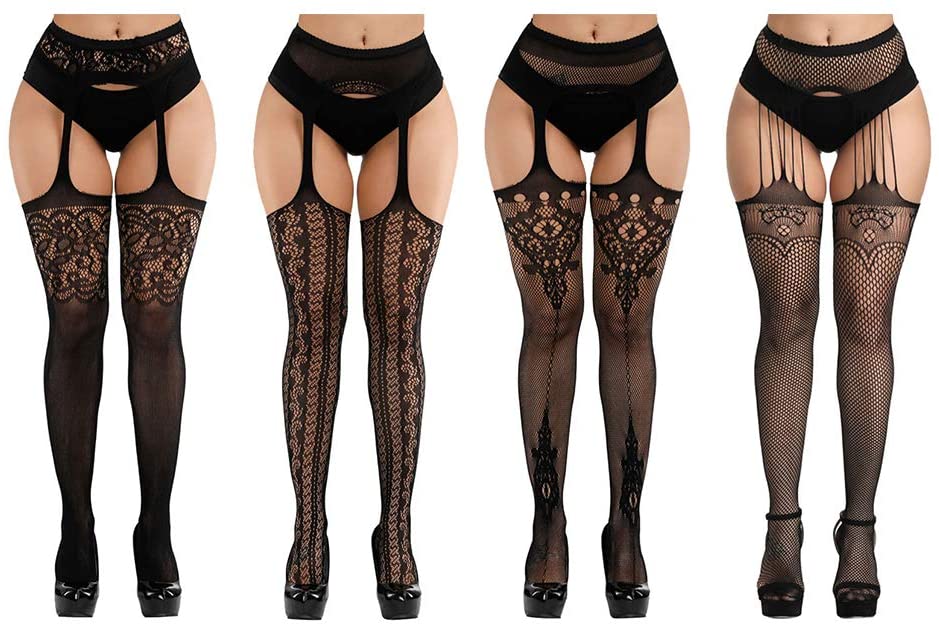 Price:$13.89 Womens Fishnet Tights Suspender Pantyhose Thigh-High Stockings Black 4 Pairs (Black07, US(4-16)) : Clothing, Shoes & Jewelry