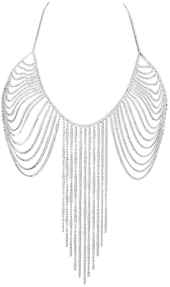 Price:$11.99 Metal Chain Tassels Necklace Bikini Women Multi Layer Bra Harness Body Jewelry Silver Tone (Silver) : Clothing, Shoes & Jewelry