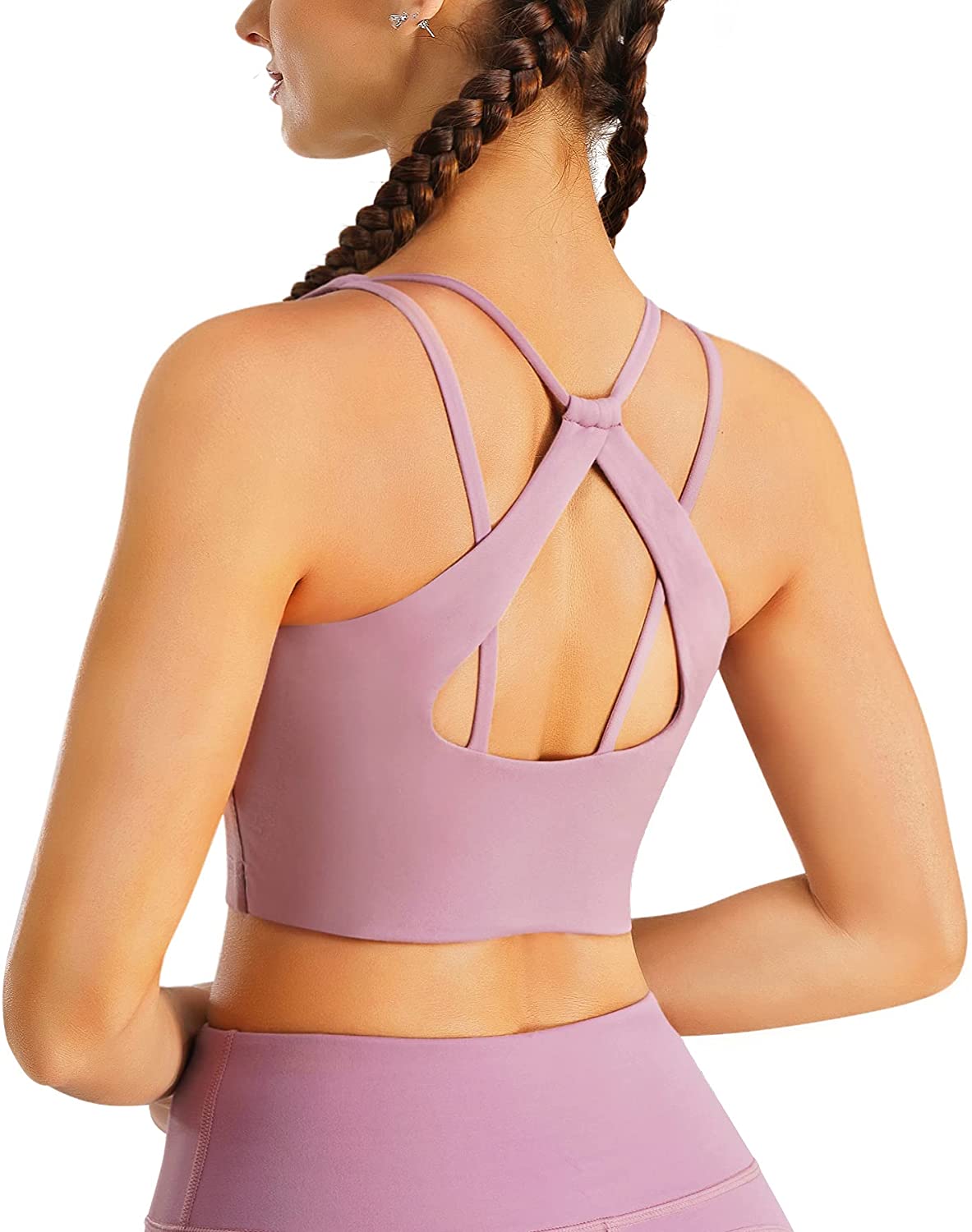 Price:$13.99 Sports Bra Tank Tops for Women Strappy Racerback Longline Removable Padded Activewear Yoga Workout Bra Tops at Amazon Women’s Clothing store