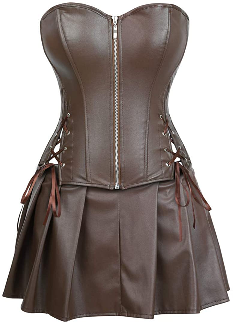 Price:$14.99 Women's Plus Size PU Leather Corset Dress Sexy Punk Rock Steampunk Corset Bustier: Clothing, Shoes & Jewelry