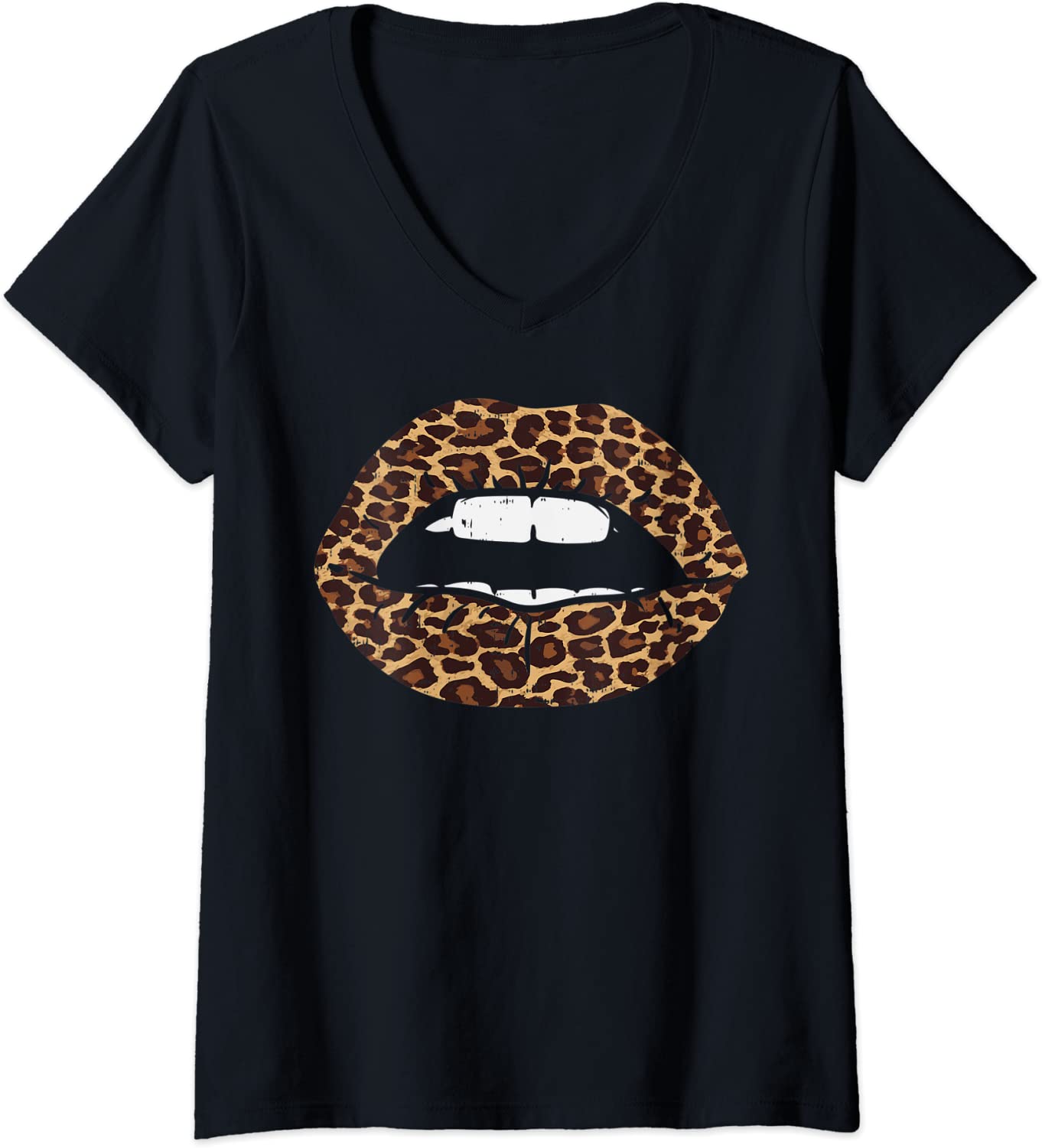 Price:$21.99 Leopard Print Lips Sexy Mouth Kiss Animal Lover Women V-Neck T-Shirt : Clothing, Shoes & Jewelry