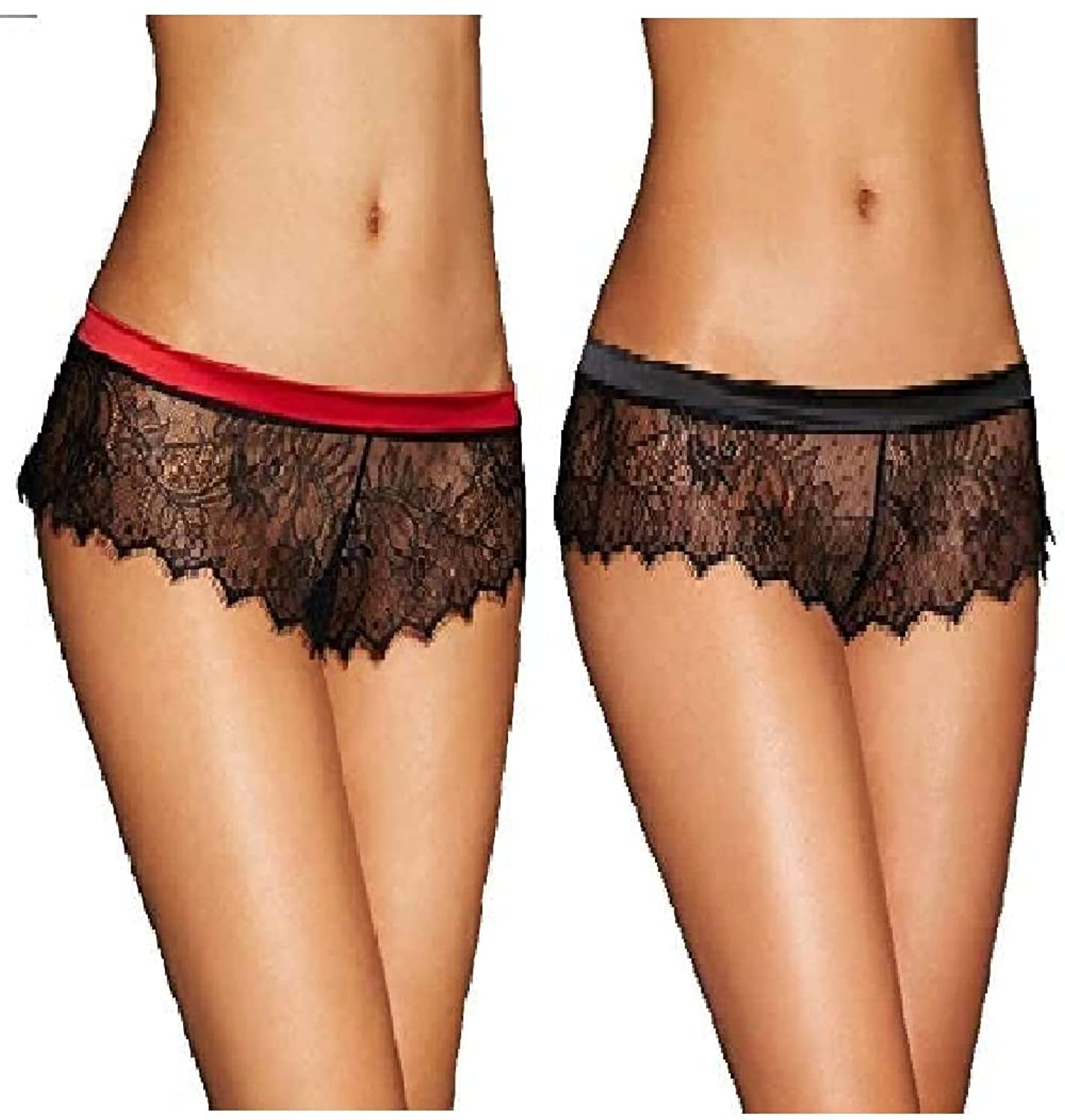 Price:$16.49 Hour Women's Plus Size Sexy Black Lace, Red Silk and Black Lace Silk Strappy Panty X-Large, Bundle of 2 at Amazon Women’s Clothing store
