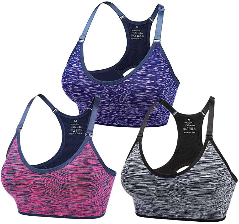 Price:$10.99 High Impact Sports Bras for Women with Adjustable Straps, Seamless Women's Sports Bra with Pads 3 Pack at Amazon Women’s Clothing store