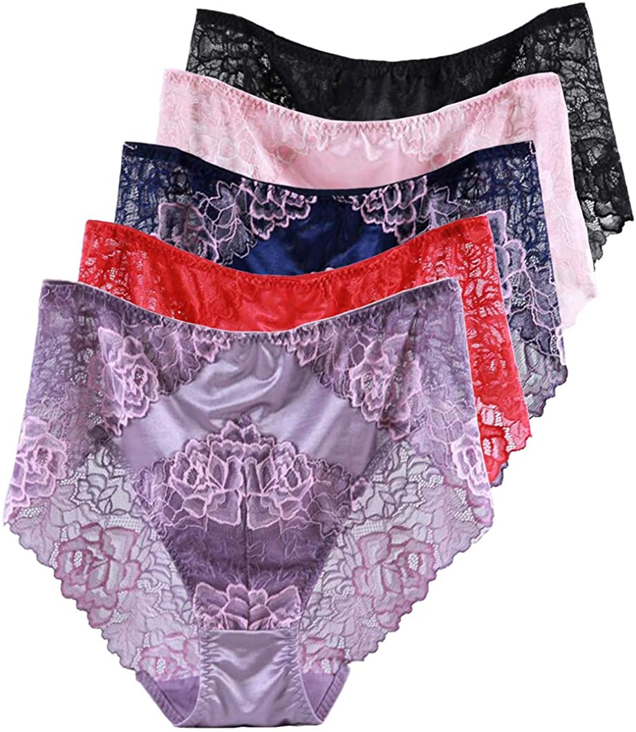 Price:$19.99 Women's Lace Underwear Plus Size Multi Pack of 5 High Waist Panties at Amazon Women’s Clothing store