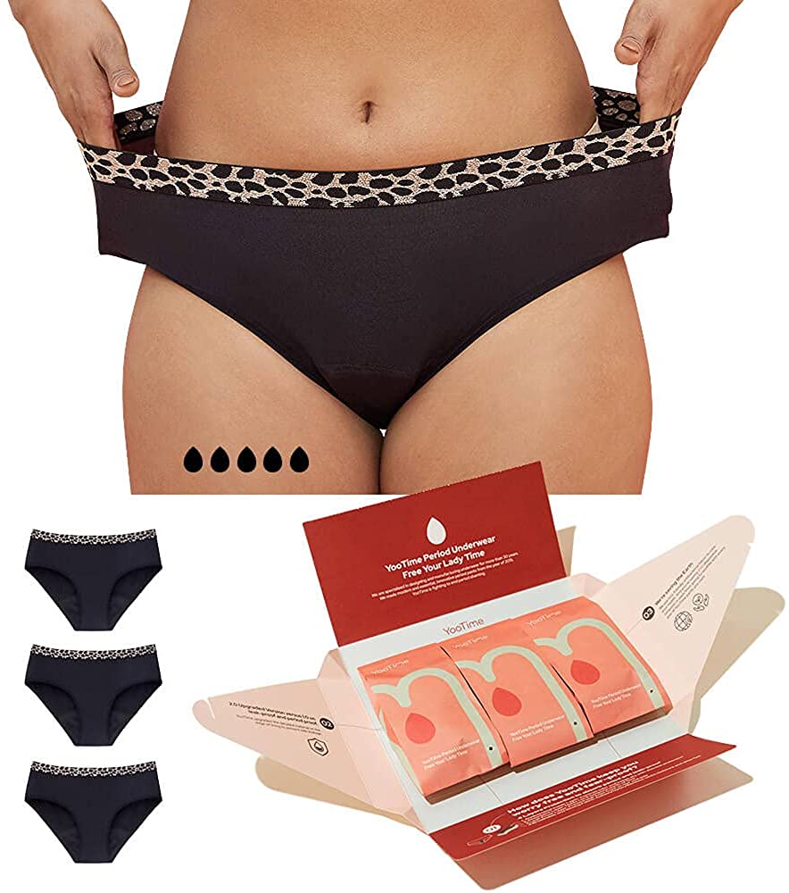 Price:$42.99 Period Underwear for Women, Leopard Waistband Stretchy Period Panties Heavy Flow with Gift Box Black/3Pack/XL at Amazon Women’s Clothing store