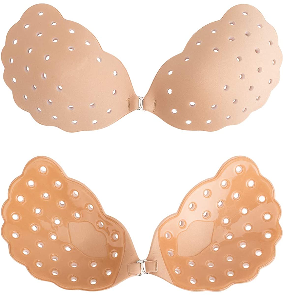 Price:$10.99 Adhesive Bra，Strapless Sticky Invisible Push up Bra，Sticky Bras ，Breathable Reusable Sticky Backless Bra (D, Beige) at Amazon Women’s Clothing store