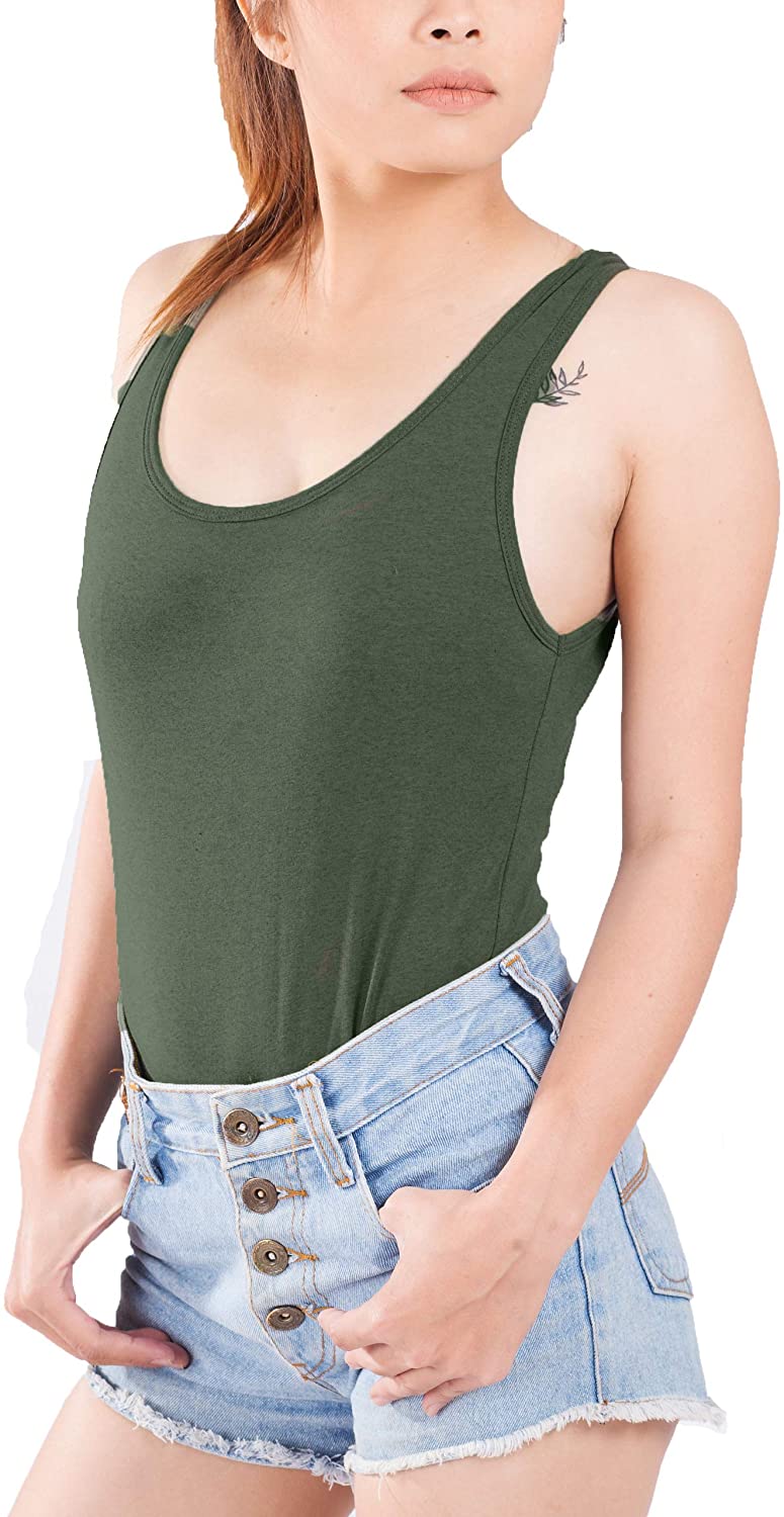 Price:$13.99 Sexy Scoop Neck Bodysuits for Women Tank Top Jumpsuits Leotards at Amazon Women’s Clothing store