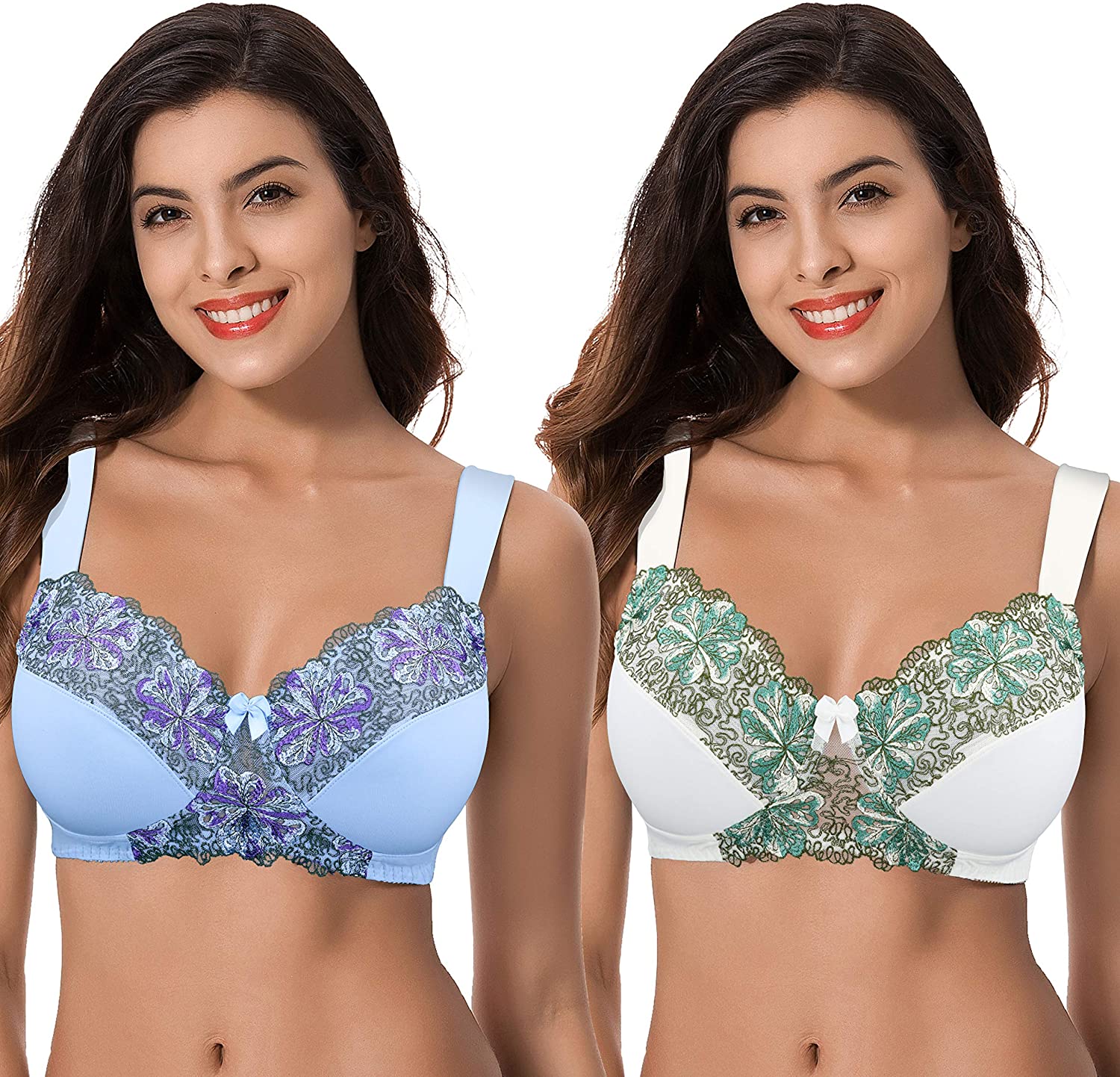 Price:$30.99 Muse Women's Plus Size Minimizer Wireless Unlined Bra with Embroidery Lace at Amazon Women’s Clothing store